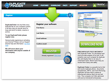 Fill out the Registration Form on the DuplicateFinder website